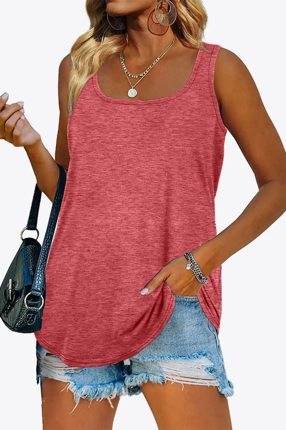 Curved Hem Square Neck Tank Top