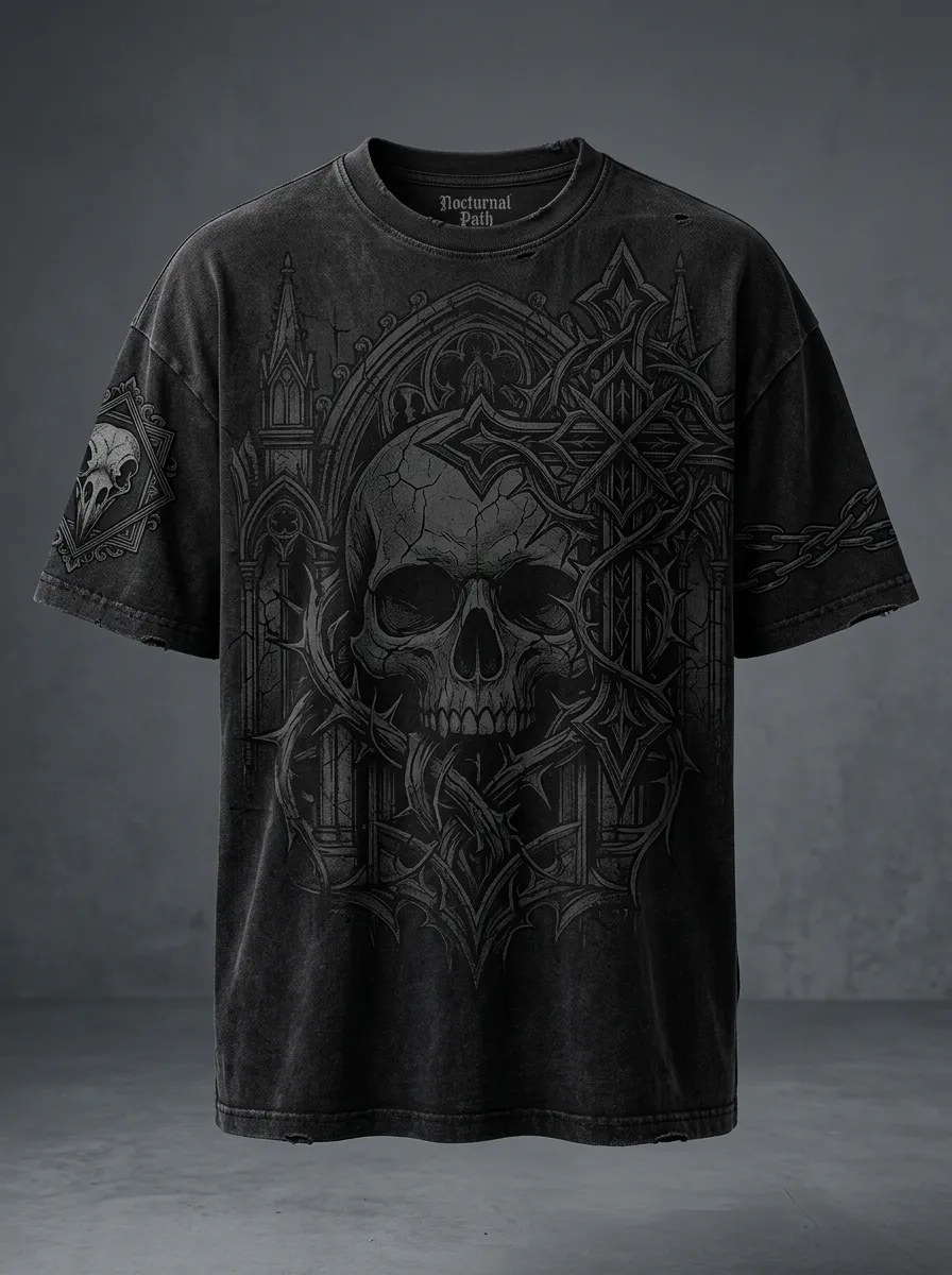Statement Skull Cross Cathedral Detail Men's Gothic T-Shirt
