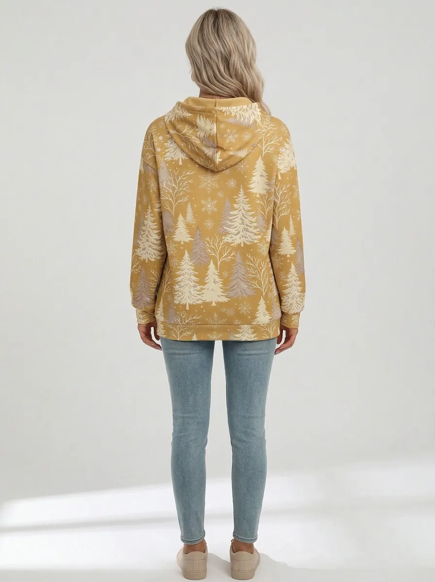 Women's Christmas Pine-Tree Snowflake Pullover Hoodie