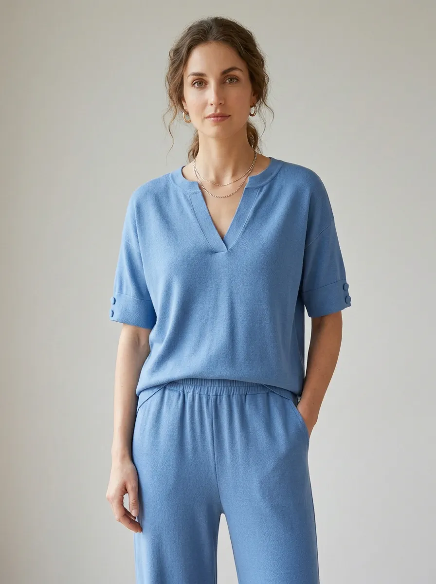 Everyday Short-Sleeve Button-Front Women's V-Neck Shirt