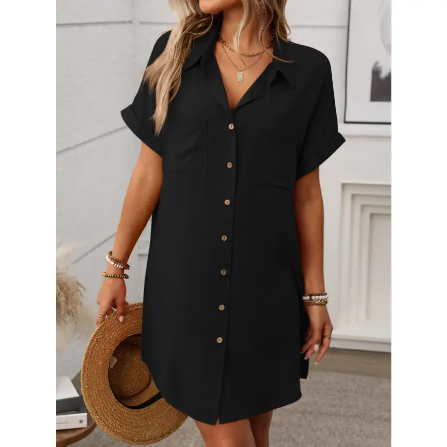 Button Down Short Sleeve Mini Dress