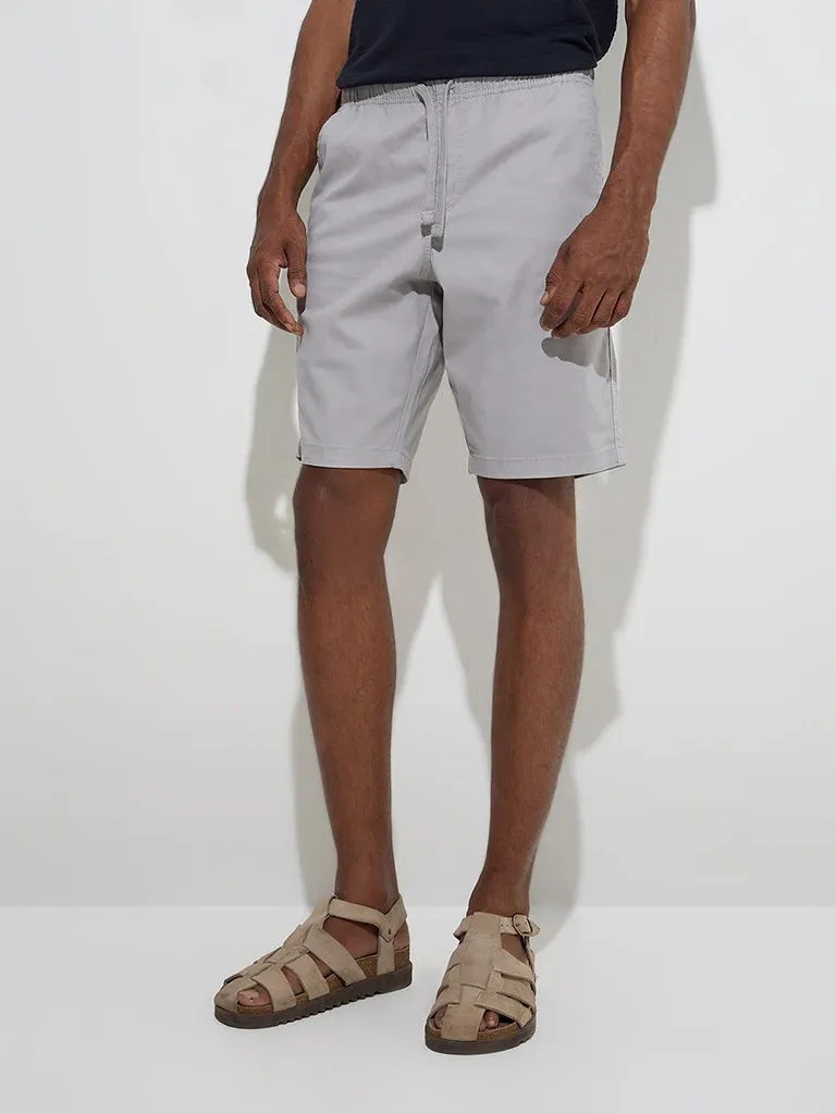 Grey Loose Mid-Waist Cotton-Blend Shorts