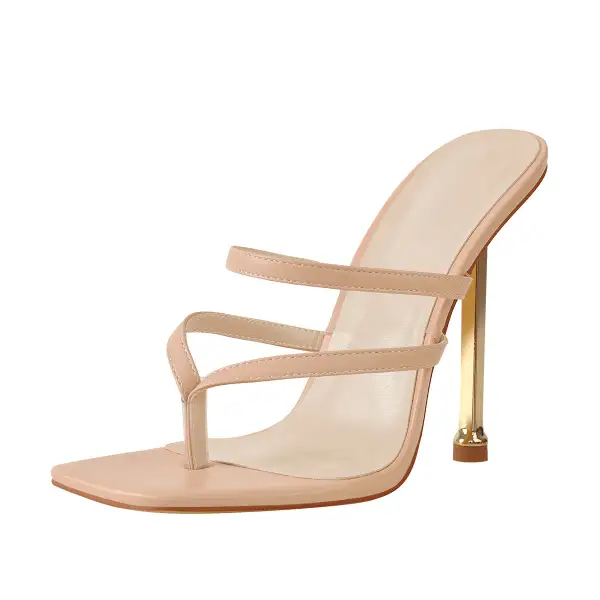 Square Toe Strap Metal Heel Sandals