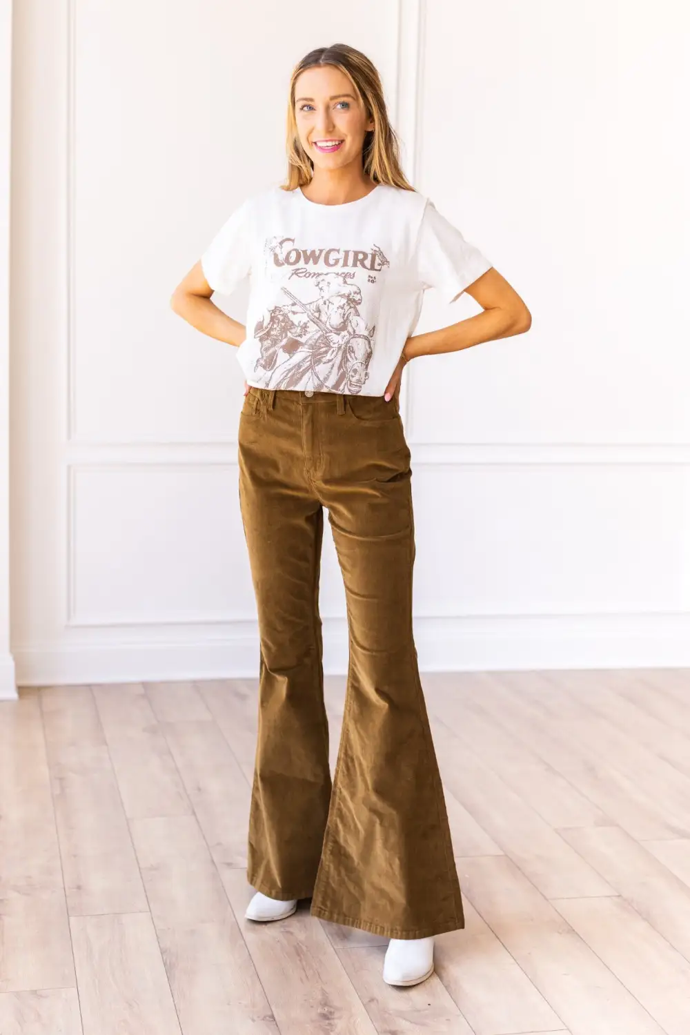 Corduroy High Rise Flared Western Jeans