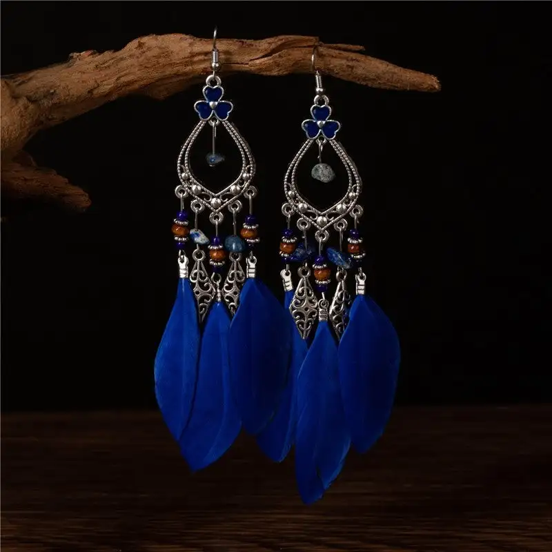 Feather Tassel Alloy Drop Earrings
