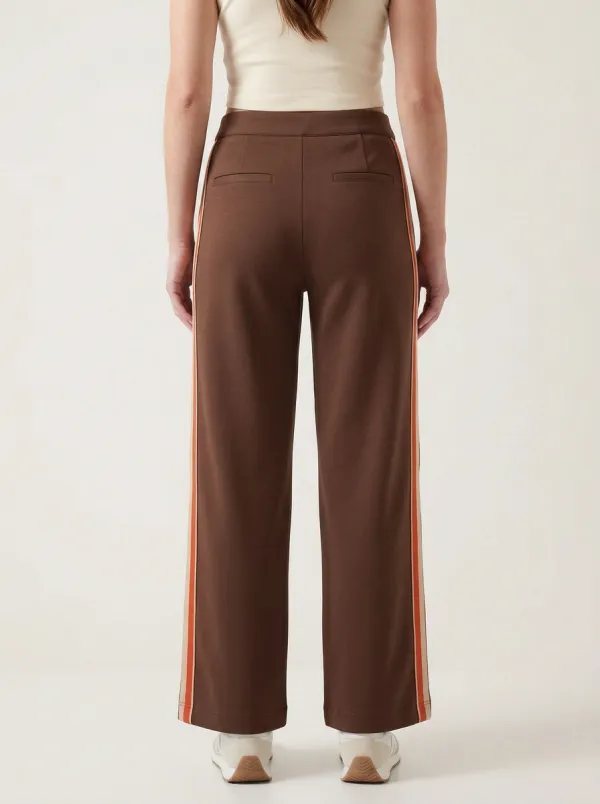 Women's Mid-Rise Curved-Pocket Side-Stripe Straight-Leg Trousers