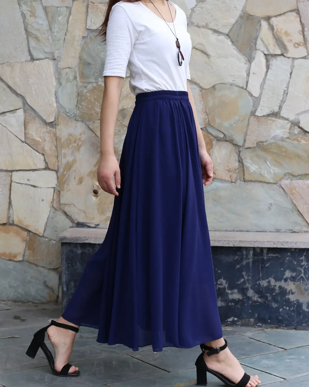 Relaxed Elastic Waist Chiffon A Line Maxi Skirt