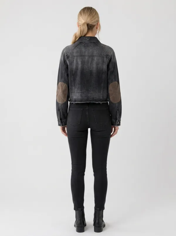 Women's Western Horseshoe Embroidered Washed Black Denim Jacket