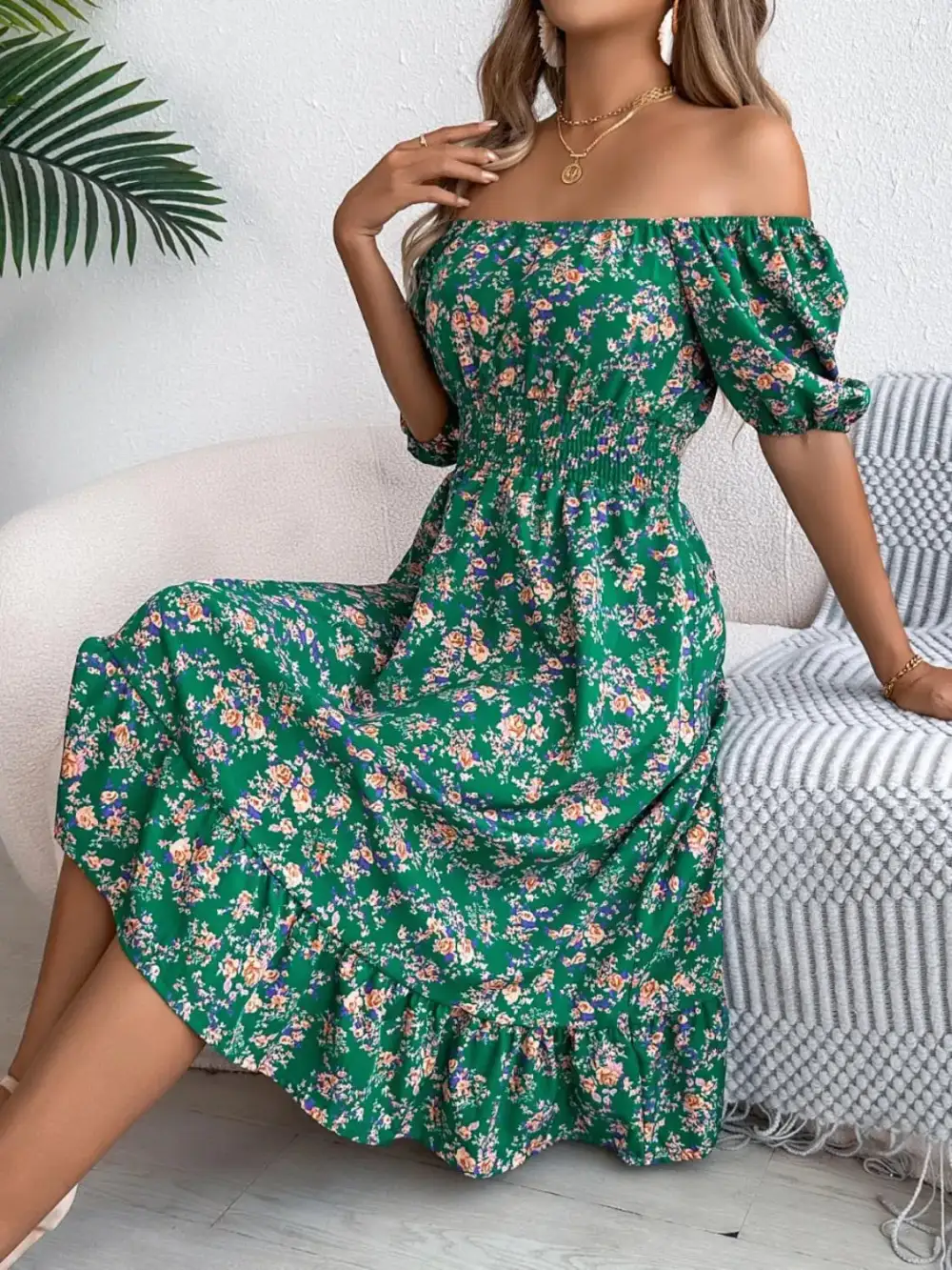 Ruffle Trim Floral Dress
