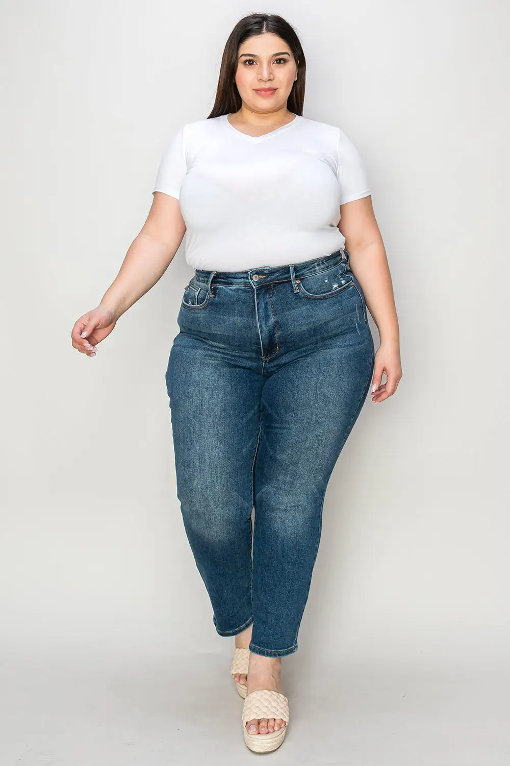 Textured High Waist Denim Jeans