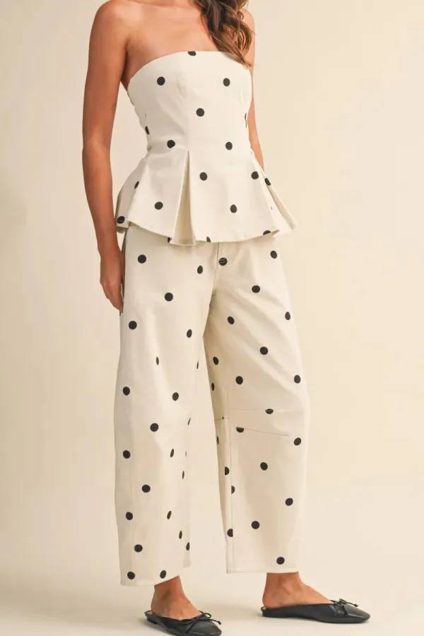 Polka-Dot High-Waist Lightweight Pants