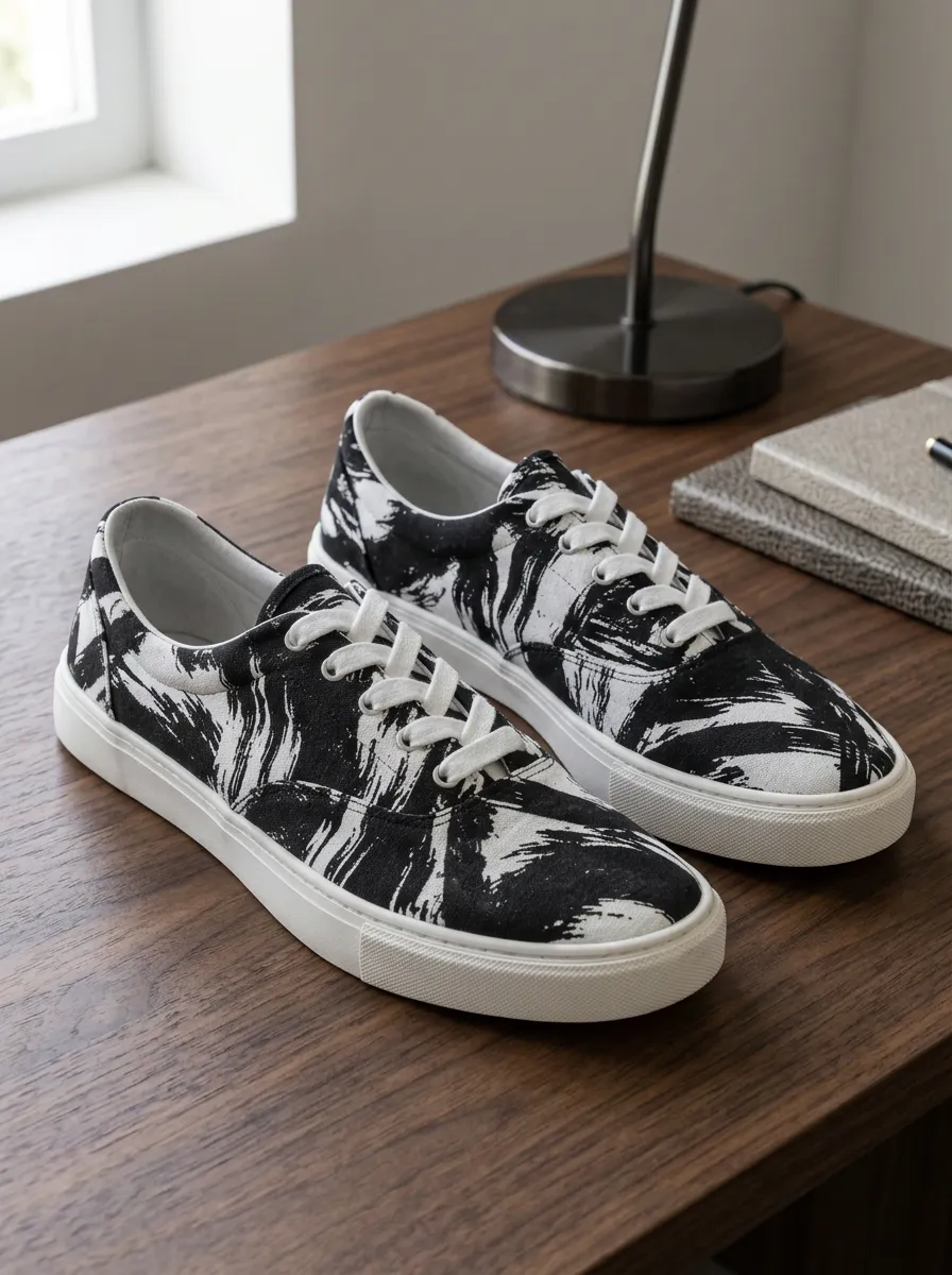 Men's Relaxed Abstract Brushstroke Patterned Canvas Shoes