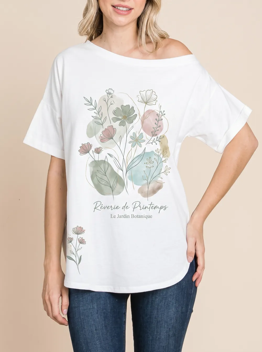Women's Botanical Garden Floral Watercolor Printed T-shirt
