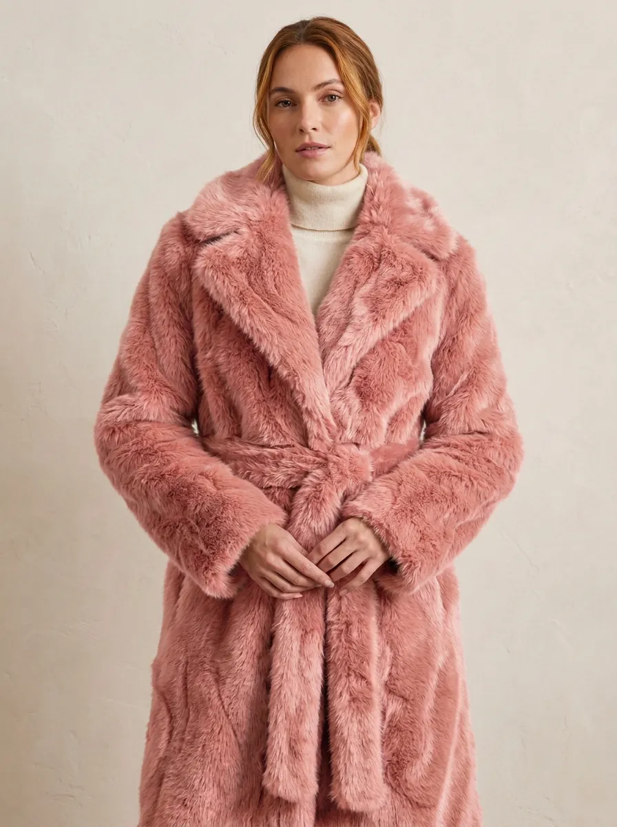 Rich Faux Fur Belted Coat