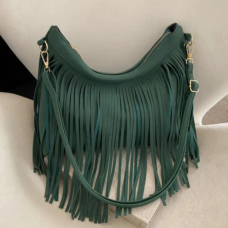 Elegant Detail: Tassel Red Leather Mini Crossbody Bag