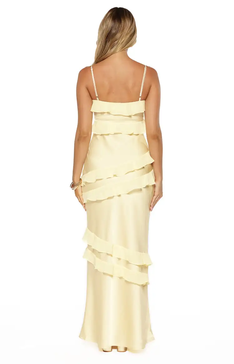 Satin Ruffle Frills Maxi Dress