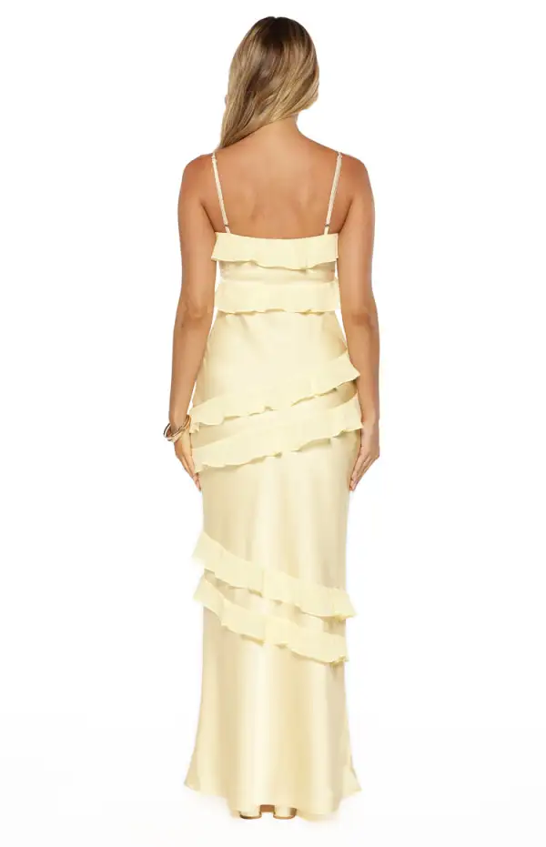 Satin Ruffle Frills Maxi Dress
