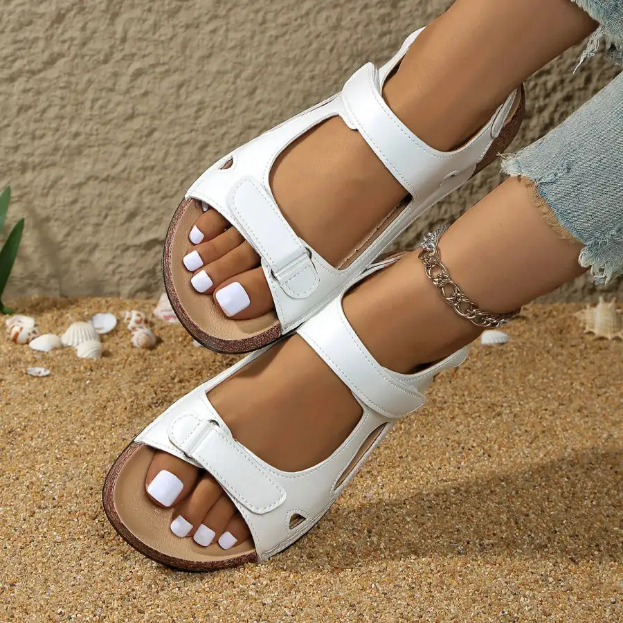 Buttoned Open Toe Wedge Sandals