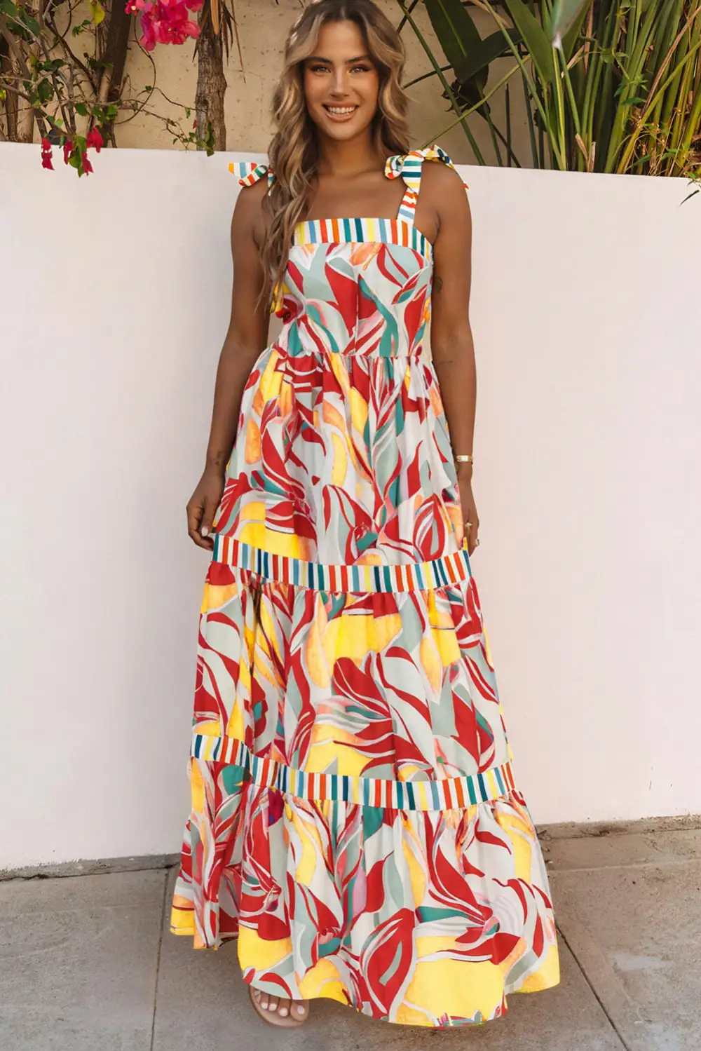 Striped Abstract Print Maxi Dress