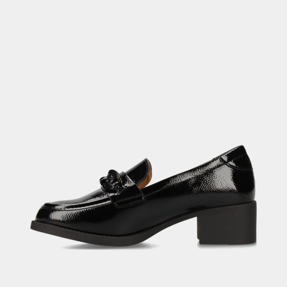 Patent Effect Block Heel Cushioned Insole Heeled Loafers