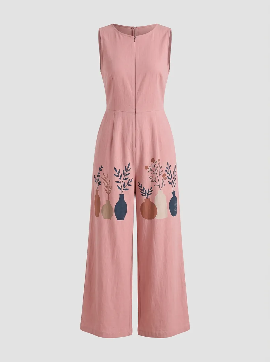 Women's Graphic Floral Fitted Jumpsuit
