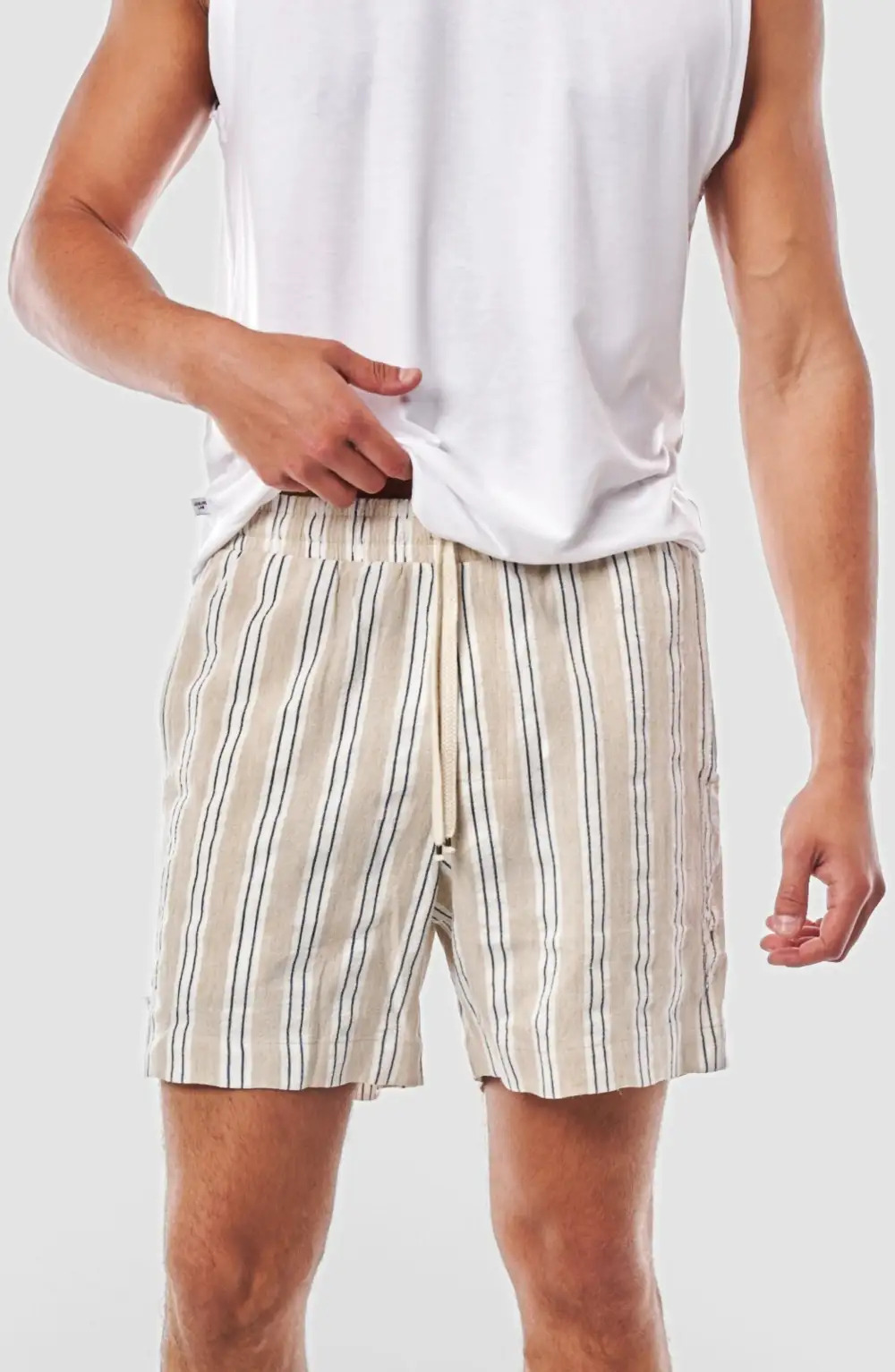 Men's Striped Cotton Linen Welt Pocket Shorts