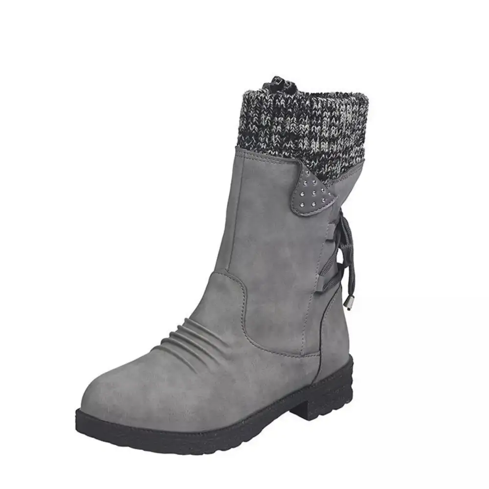 Knitted Cuff Round Toe Boots