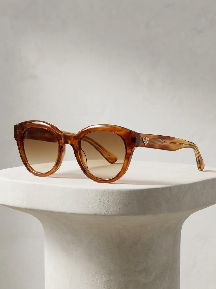 Unisex Vintage Tortoiseshell Shell Detail Round Sunglasses