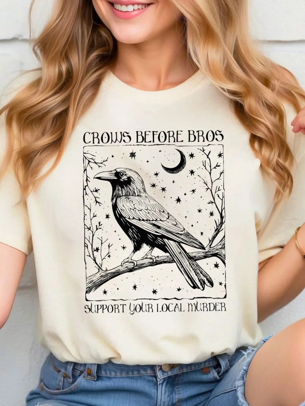 Crows Before Bros Short Sleeve Crew Neck Short Sleeve T-Shirt