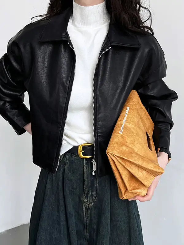 Faux Leather Zip Front Jacket