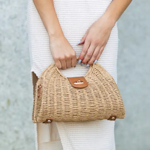 Woven Straw Top Handle Crossbody Bag