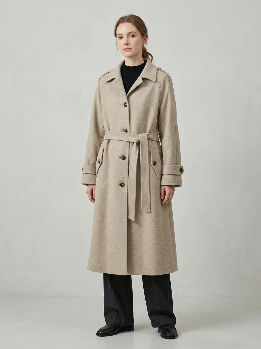 Women's Clean Line Belted Minimalist Long Trench Coat