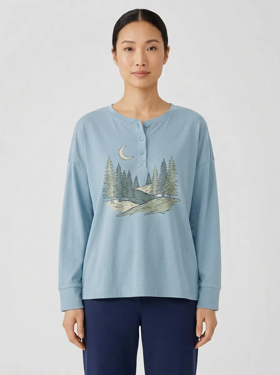 Women's Graphic Henley Long-Sleeve T-Shirt