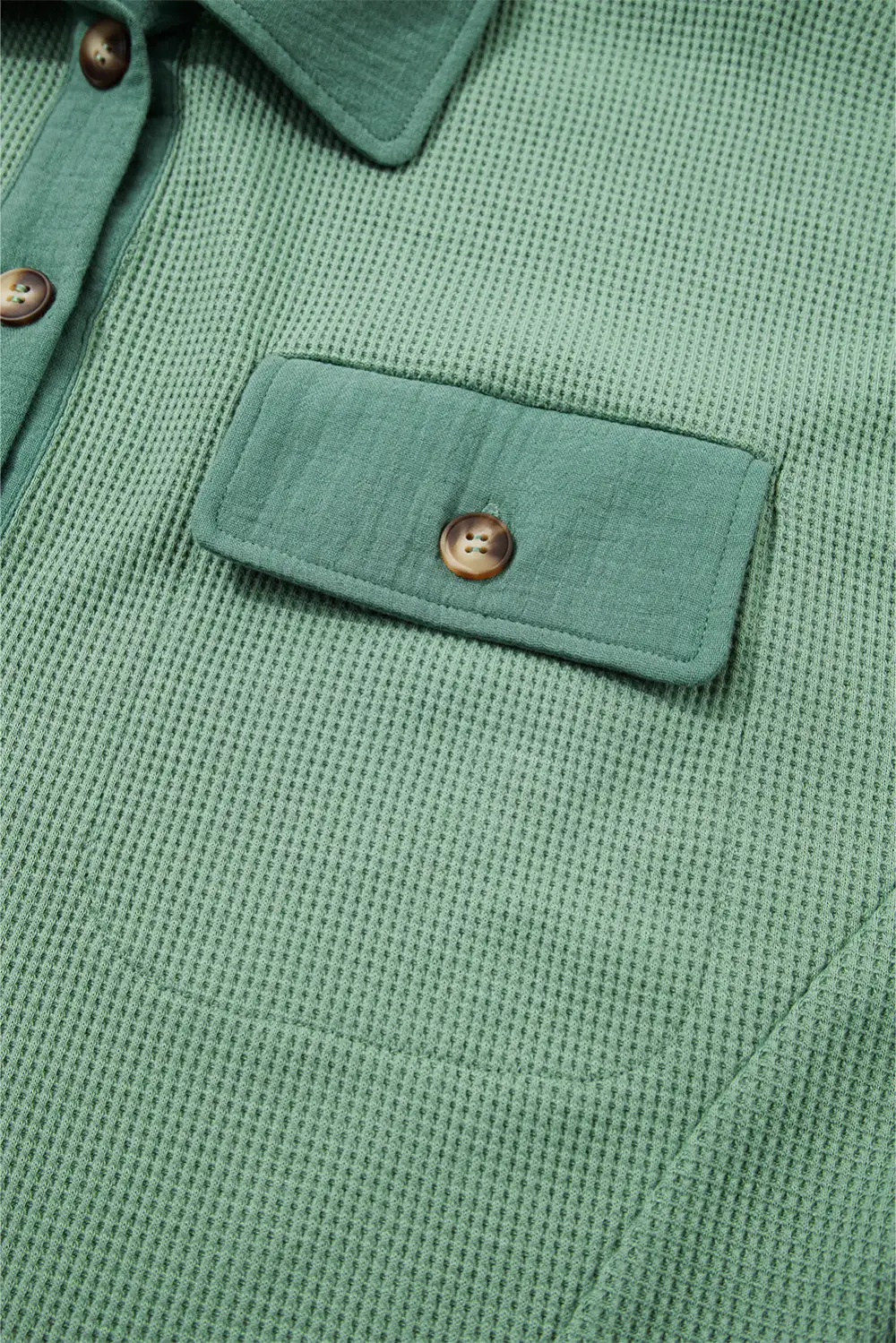 Grass Green Waffle Knit Vintage Patchwork Button Up Loose Shirt