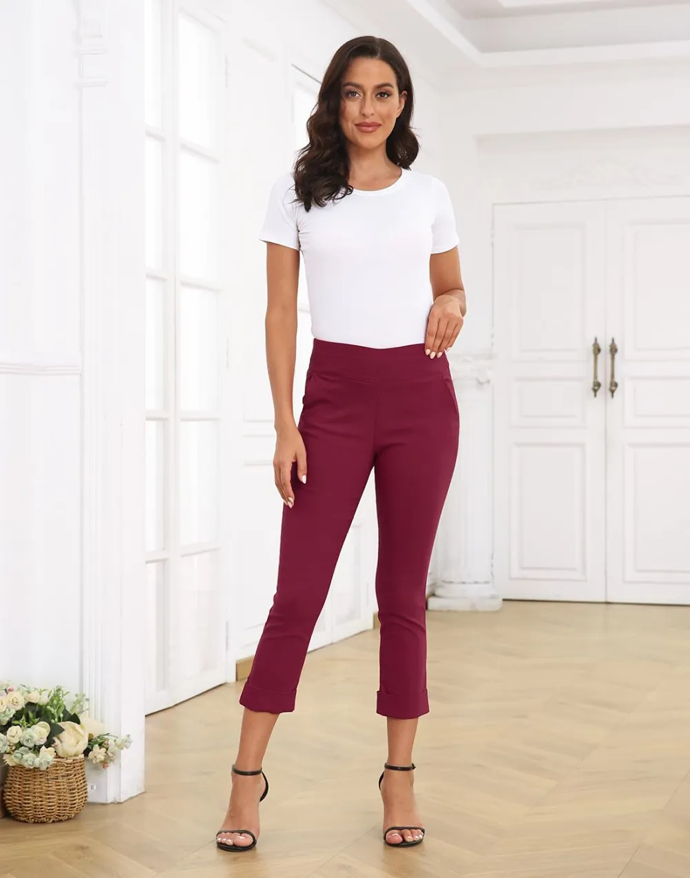 Women's Pull-On Capri Pants Stretch Straight Leg Trouser