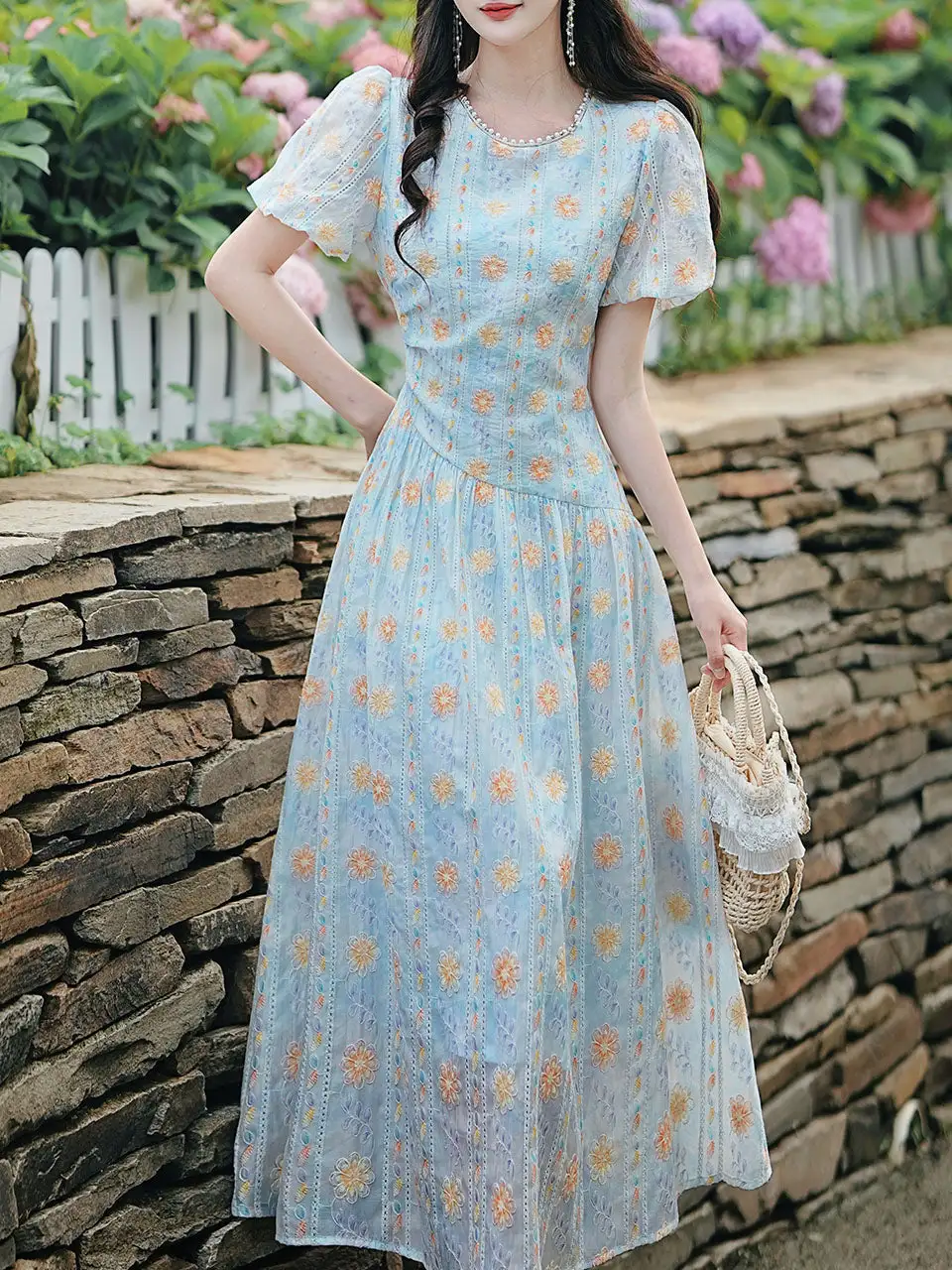 Embroidered Lace Long Dress