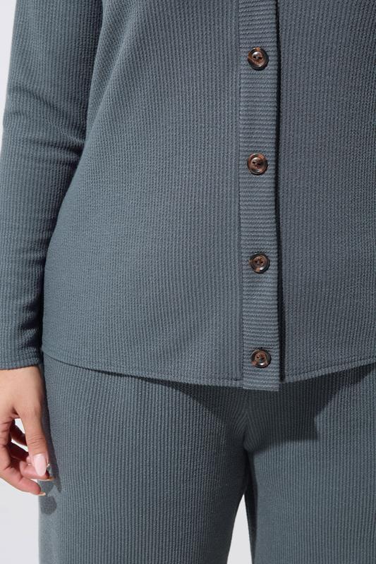 Plus Size Grey Ribbed Button Cardigan detail 3