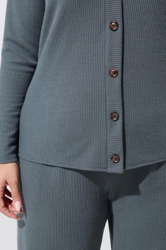 Plus Size Grey Ribbed Button Cardigan
