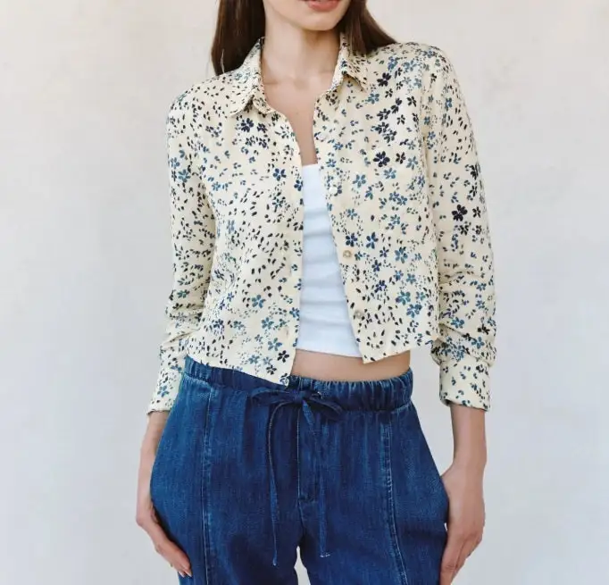 Long Sleeve Button Front Relaxed Fit Shirt