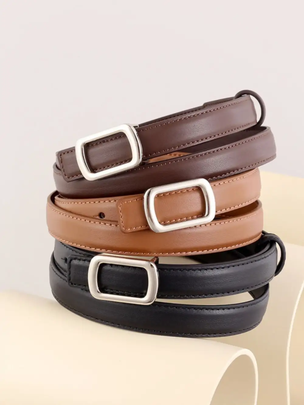 Leather Skinny Belt with Buckle