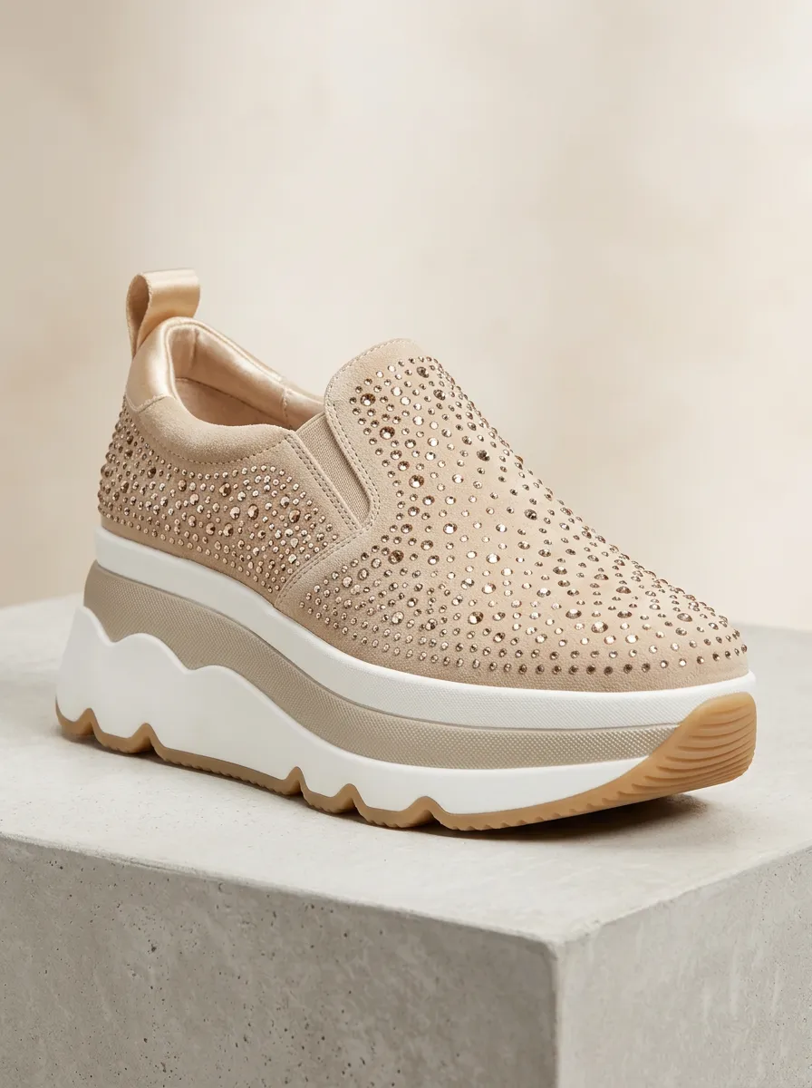 Slip-On Women's Rhinestone Platform Shoes