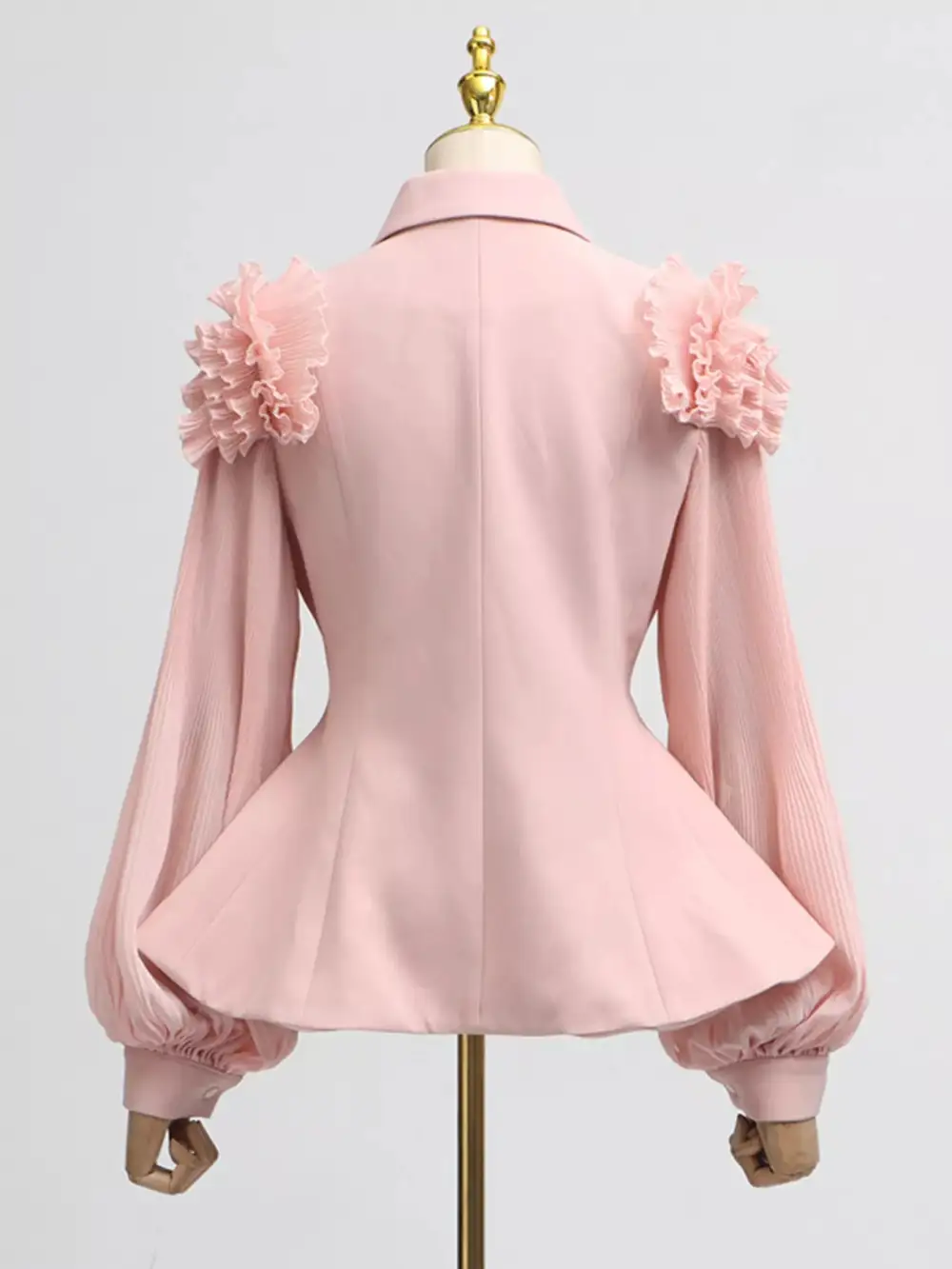 Frill Lapel Collar Top and Pleated Skirt Set