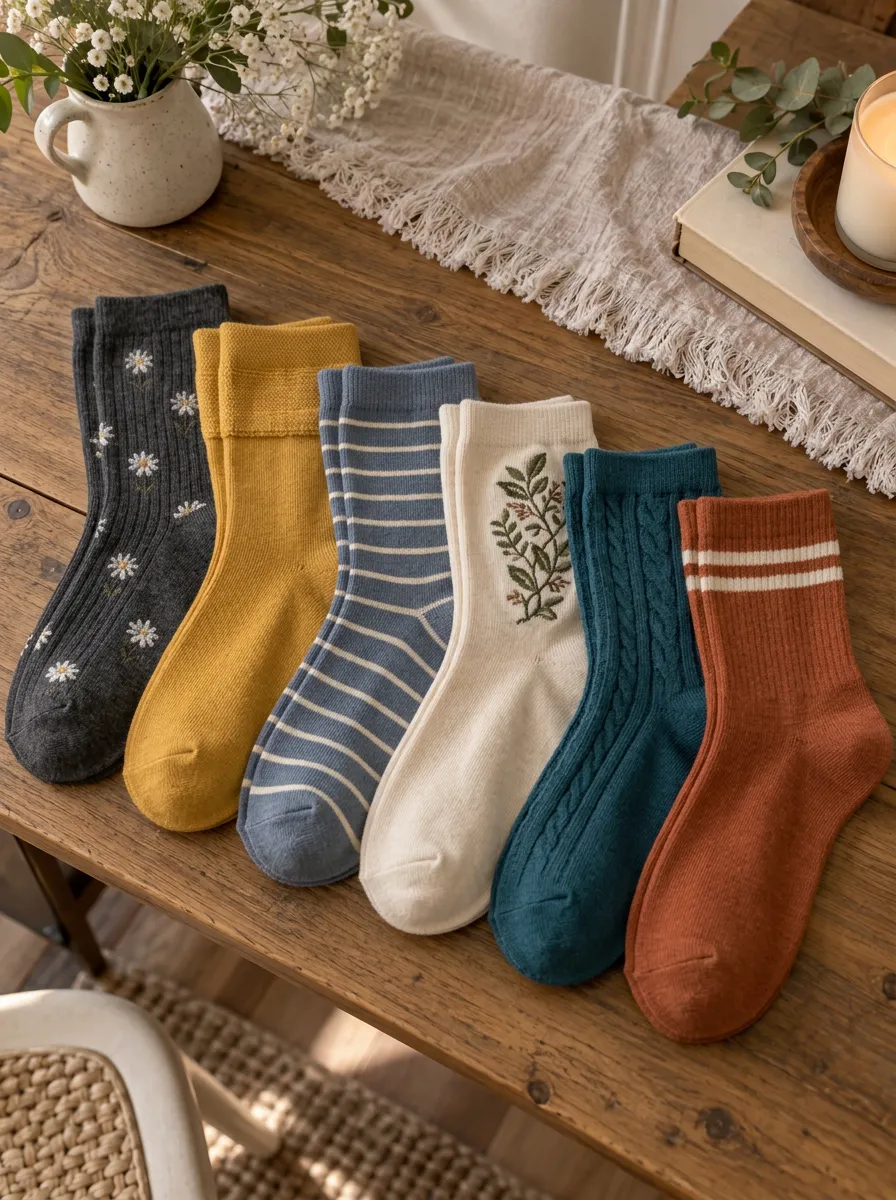 Women's Vintage Floral Striped Cable Knit Heritage Pattern Mix Socks Set
