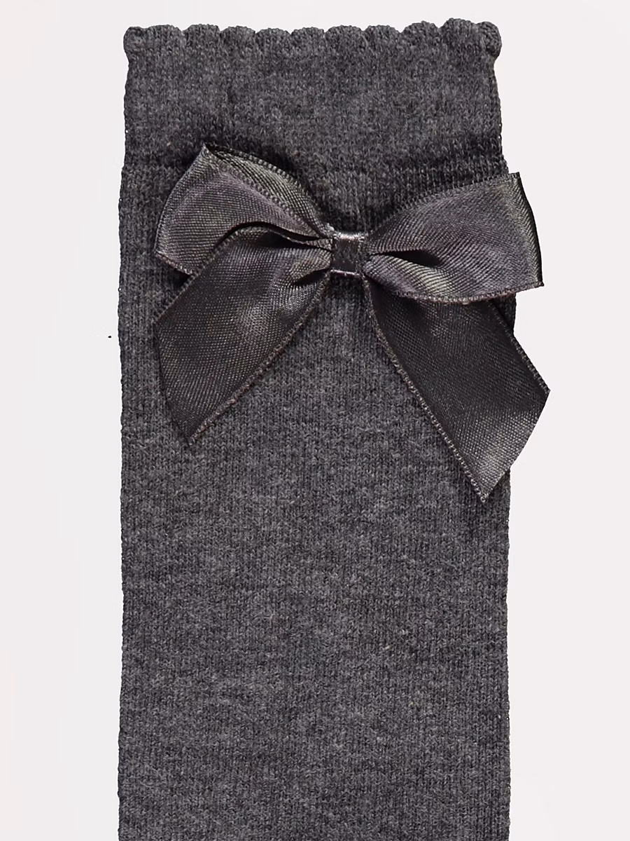 Dark Grey Bow Cotton Rich Knee High Socks 3 Pack detail 1