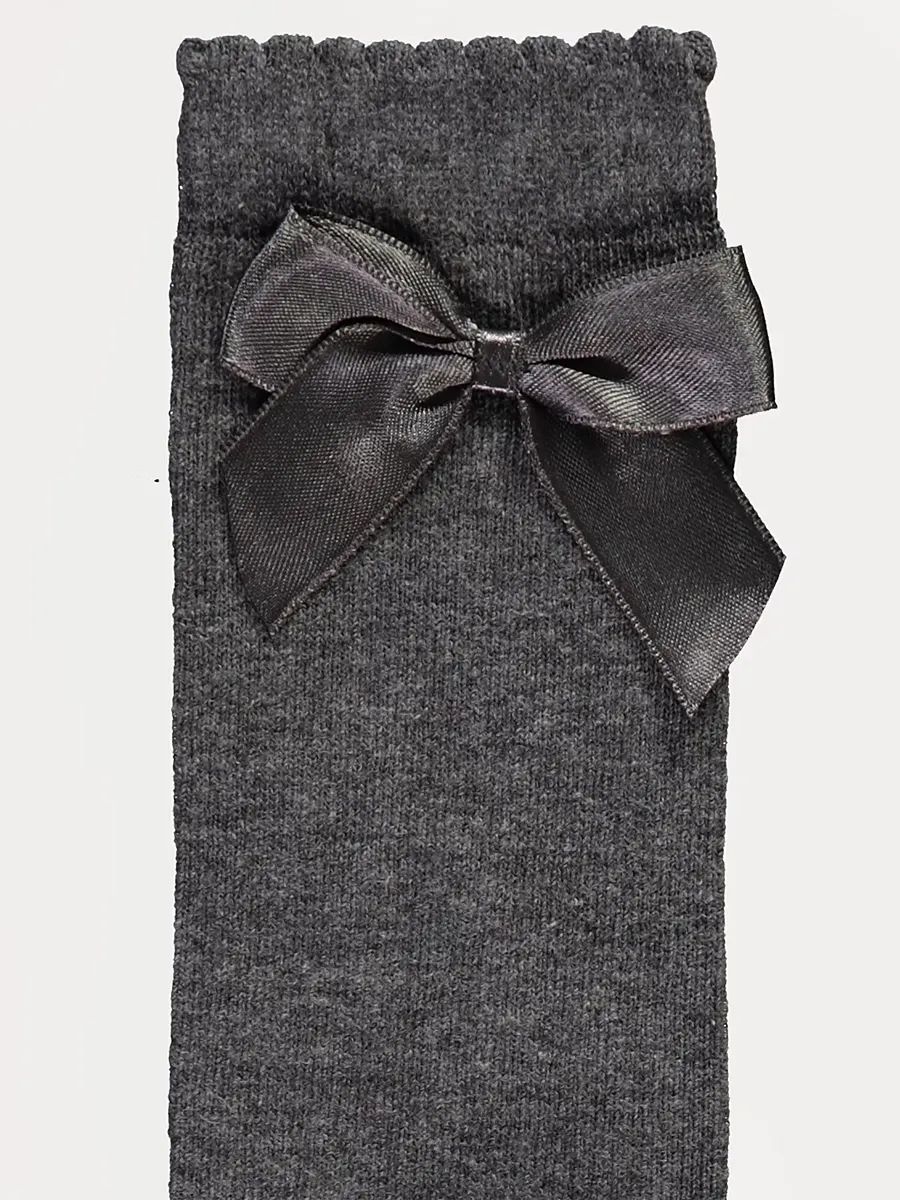 Dark Grey Bow Cotton Rich Knee High Socks 3 Pack