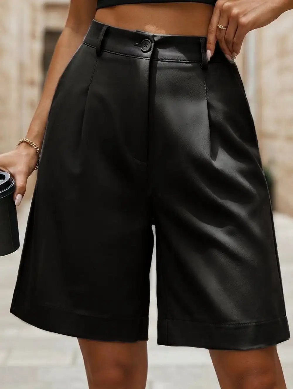High-Waist Wide-Leg Suit Shorts