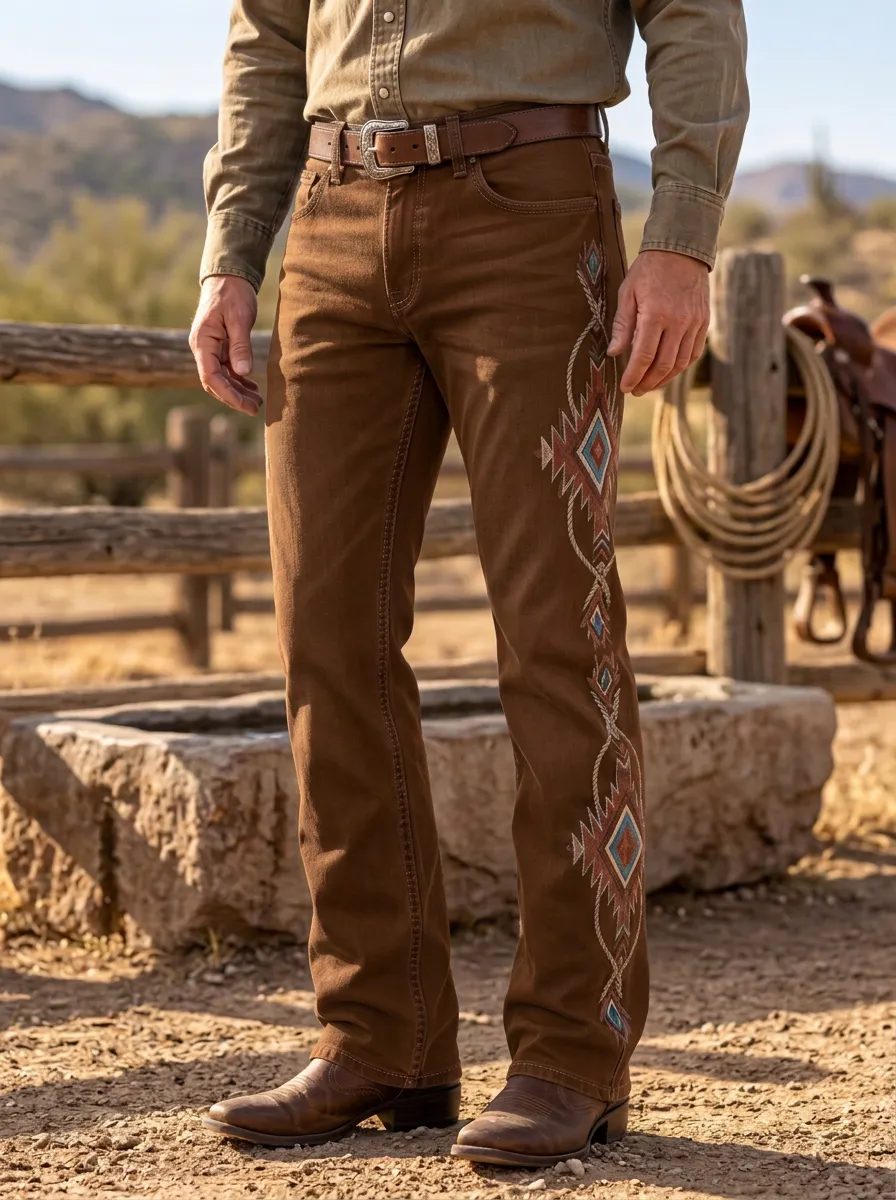 Men's Western Cowboy Southwestern Geometric Jeans