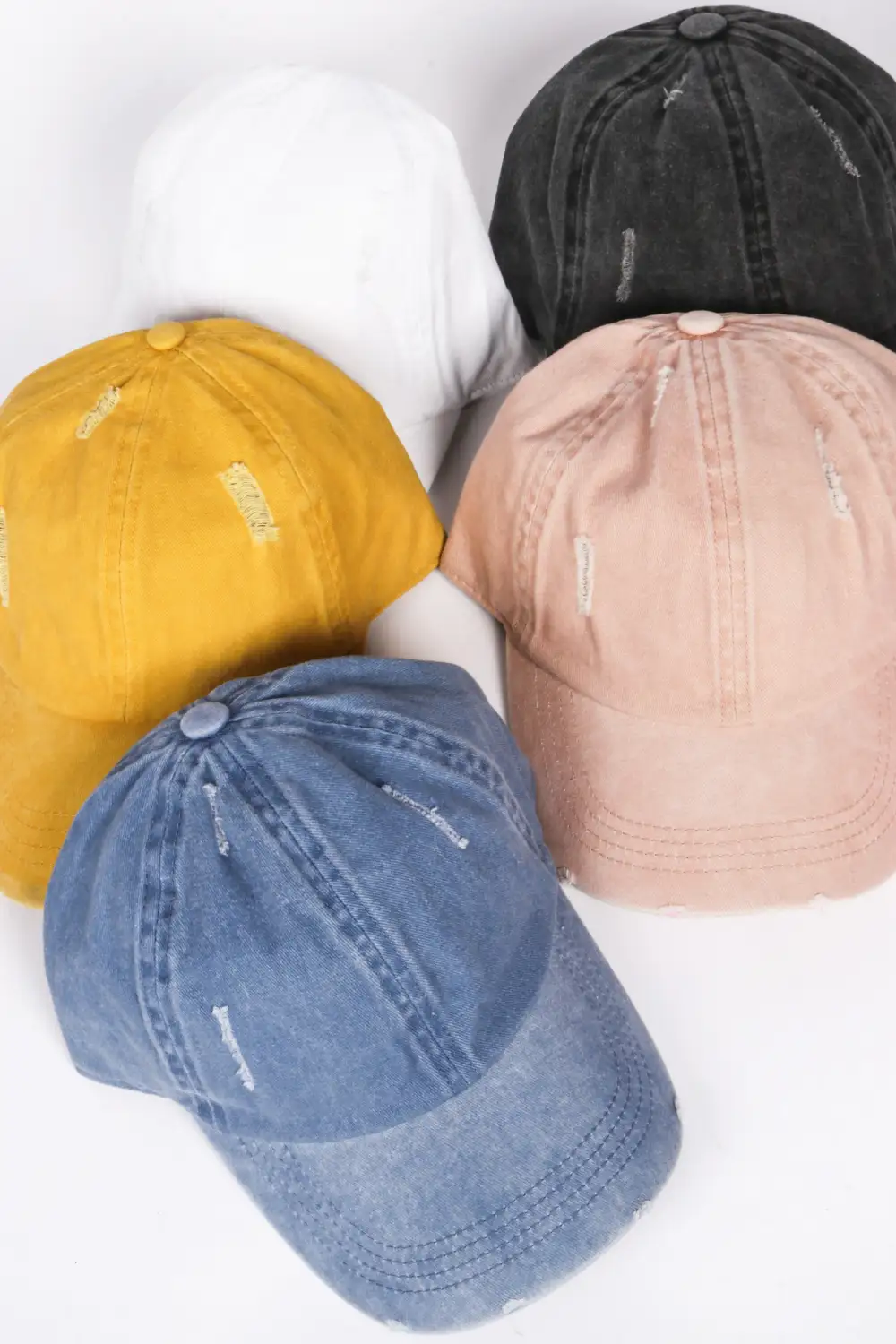 Pigment Washed Distressed Denim Baseball Cap