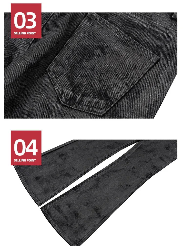 High-Street Dark Glitter Flared Denim