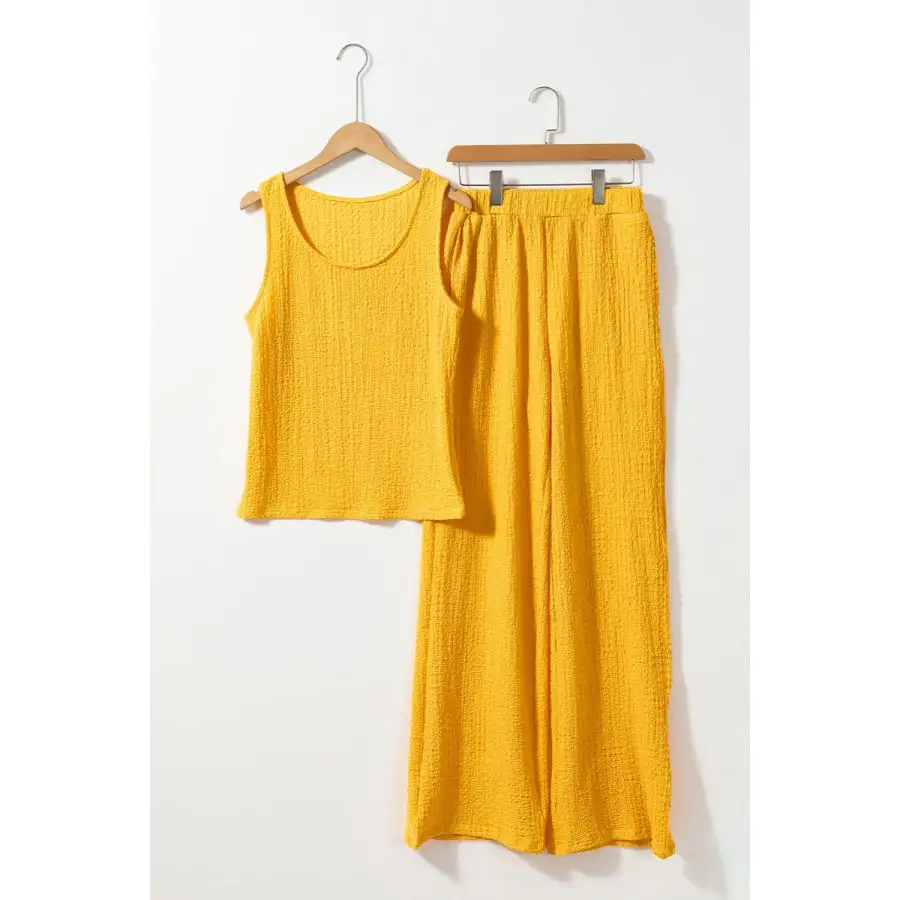 Textured Round Neck Top and Wide Leg Pants Set